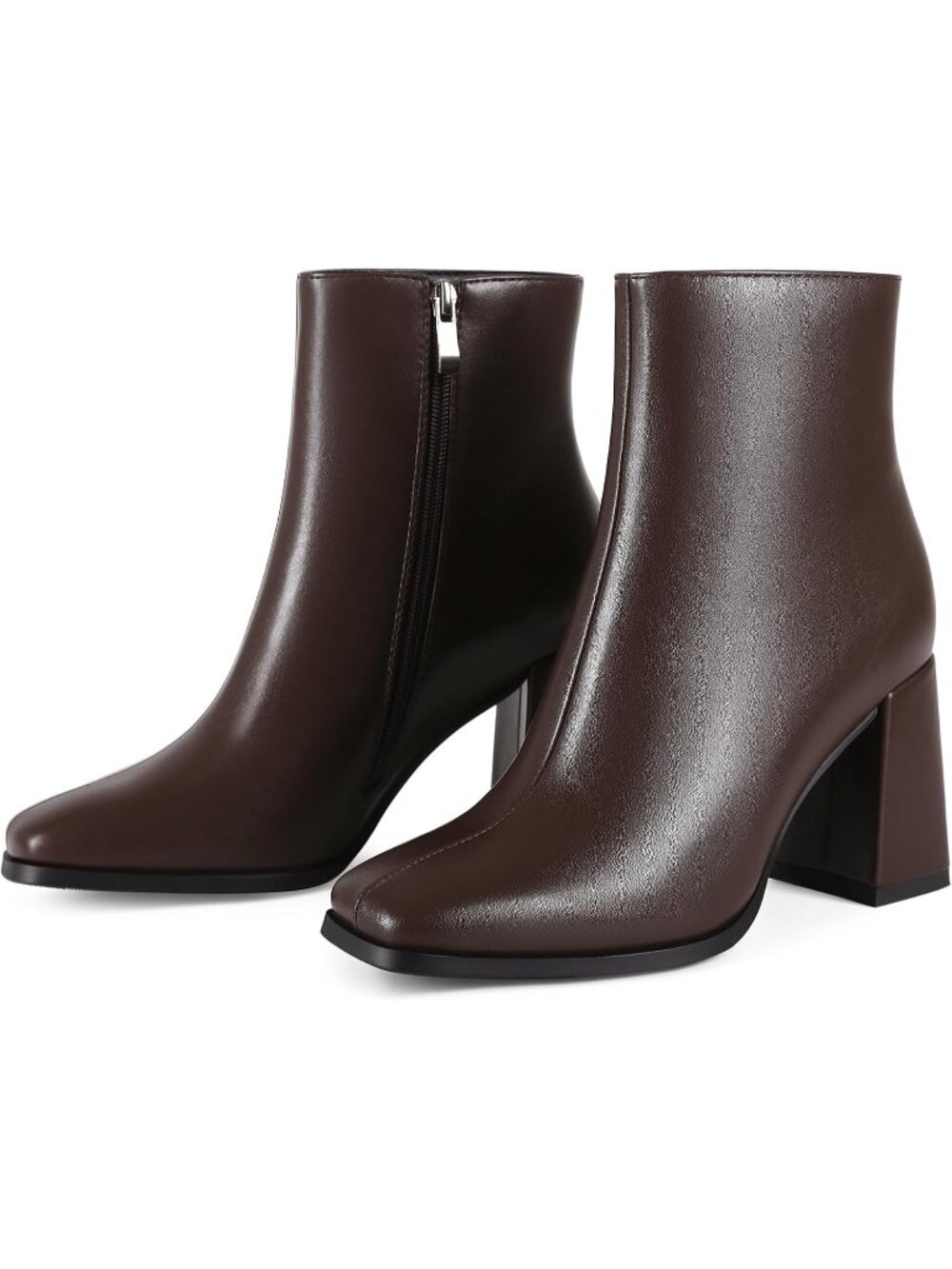 Women's Brown Square Toe Chunky Block Heel Elegant Fashion Ladies Short Booties